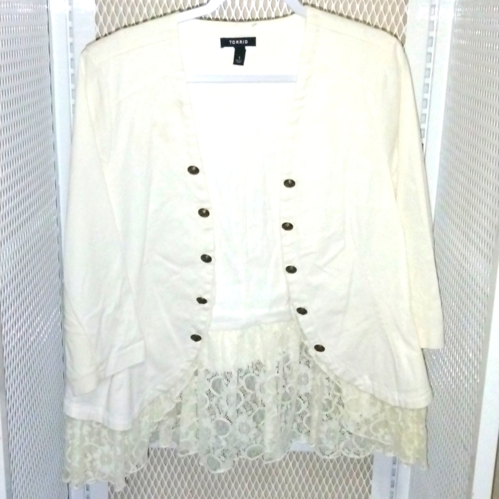 Torrid military style jacket with lace details
